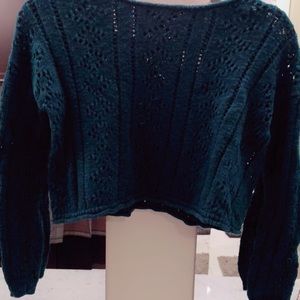 Cropped Crochet Sweater in Green